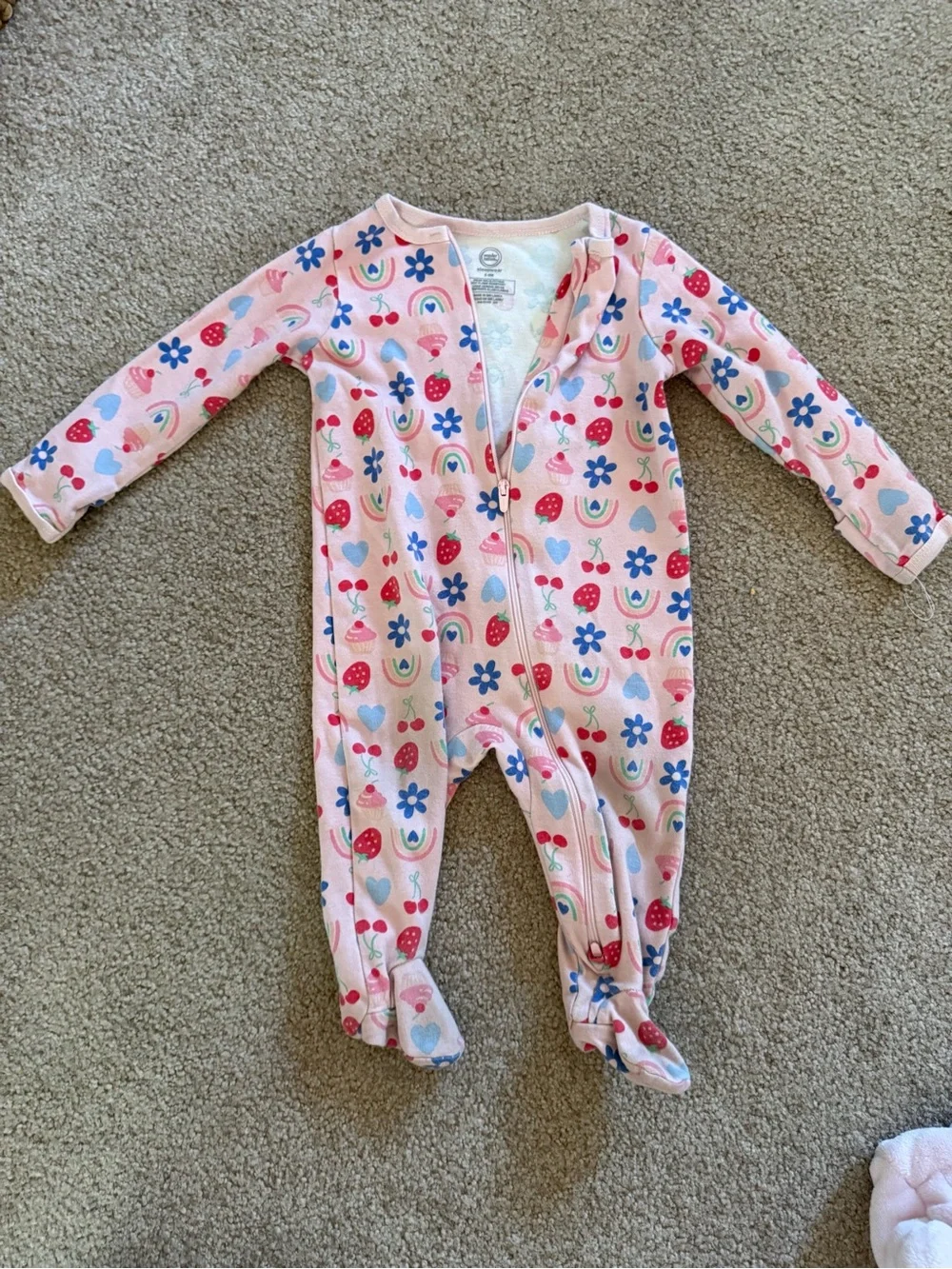 Pink Rainbow & Strawberry Footed Onesie for Kids